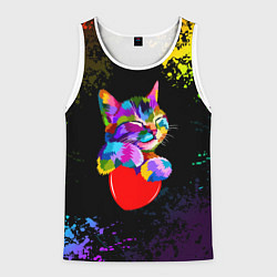 Майка-безрукавка мужская РАДУЖНЫЙ КОТИК RAINBOW KITTY, цвет: 3D-белый