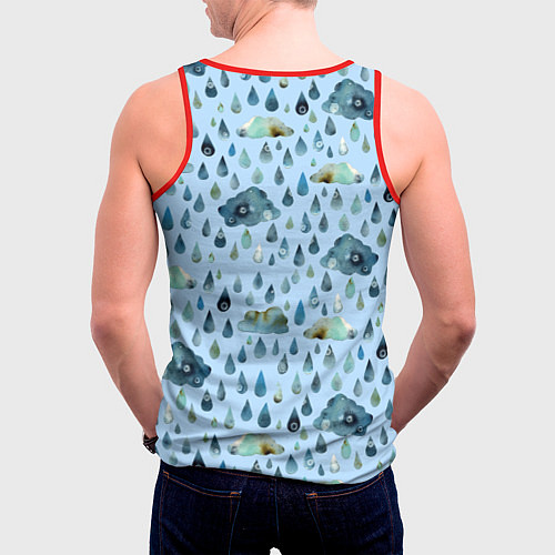 Мужская майка без рукавов Дождливая осень Тучки и дождь / 3D-Красный – фото 4