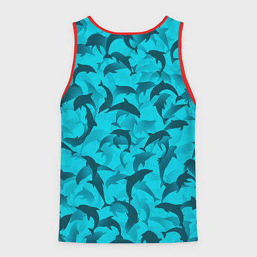 Мужская майка без рукавов Синий камуфляж с дельфинами / 3D-Красный – фото 2