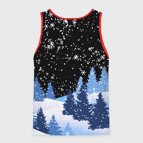 Мужская майка без рукавов Снежная ночь в зимнем лесу / 3D-Красный – фото 2
