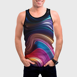 Майка-безрукавка мужская Цветные неоновые волны, цвет: 3D-черный — фото 2
