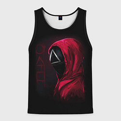 Майка-безрукавка мужская ИГРА В КАЛЬМАРА, СТРАЖ ТРЕУГОЛЬНИК, ФИГУРЫ ИГРЫ, цвет: 3D-черный