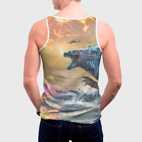 Мужская майка без рукавов ГОДЗИЛЛА АТАКУЕТ! / 3D-Белый – фото 4