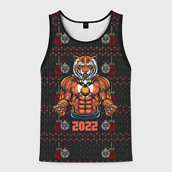 Мужская майка без рукавов Новогодний качок-тигр