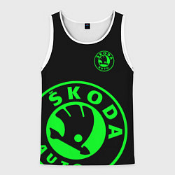 Майка-безрукавка мужская SKODA GREEN LOGO BLACK STYLE, цвет: 3D-белый