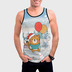Майка-безрукавка мужская Новогодний тигренок с шариками, цвет: 3D-черный — фото 2