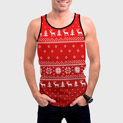 Майка-безрукавка мужская Красный узор с оленями, цвет: 3D-черный — фото 2