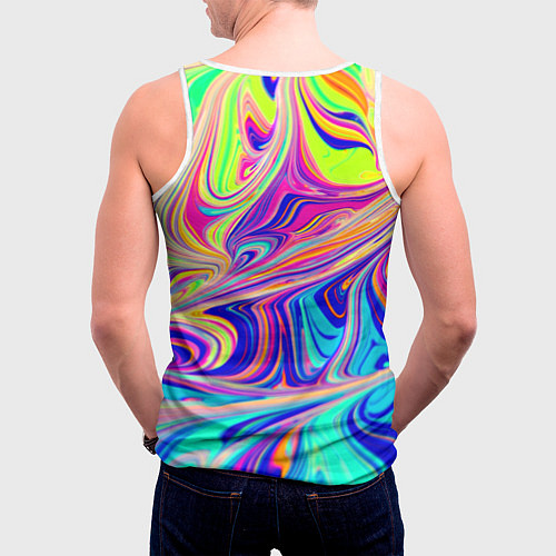 Мужская майка без рукавов Аномально яркие цветные разводы / 3D-Белый – фото 4