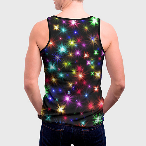Мужская майка без рукавов БЕЛЫЙ ТИГР 2022 И НОВОГОДНИЕ ОГНИ / 3D-Черный – фото 4