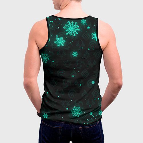 Мужская майка без рукавов НЕОНОВЫЙ НОВОГОДНИЙ ГЕНШИН ИМПАКТ / 3D-Черный – фото 4