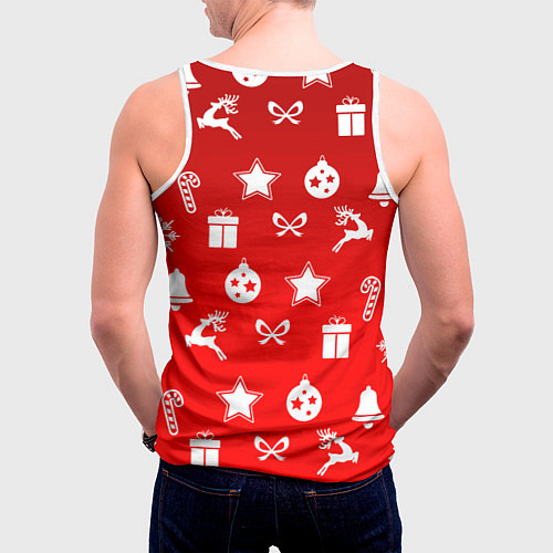 Мужская майка без рукавов Новогодний узор красный градиент / 3D-Белый – фото 4