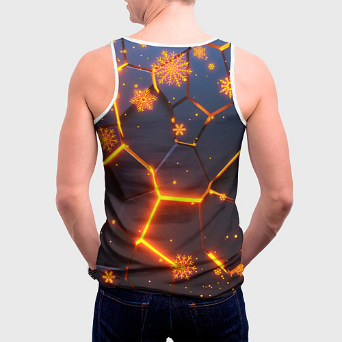 Мужская майка без рукавов НОВОГОДНИЕ ОГНЕННЫЕ 3D ПЛИТЫ FIRE NEON HEXAGON / 3D-Белый – фото 4