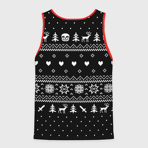 Мужская майка без рукавов НОВОГОДНИЙ СВИТЕР UNDERTALE SANS ЧЁРНЫЙ / 3D-Красный – фото 2