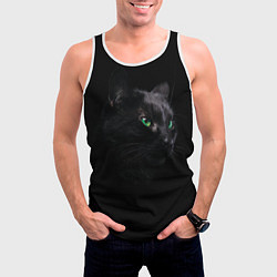 Майка-безрукавка мужская Черна кошка с изумрудными глазами, цвет: 3D-белый — фото 2