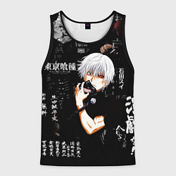 Майка-безрукавка мужская Токийский Гуль на фоне Иероглифов Tokyo Ghoul, цвет: 3D-черный