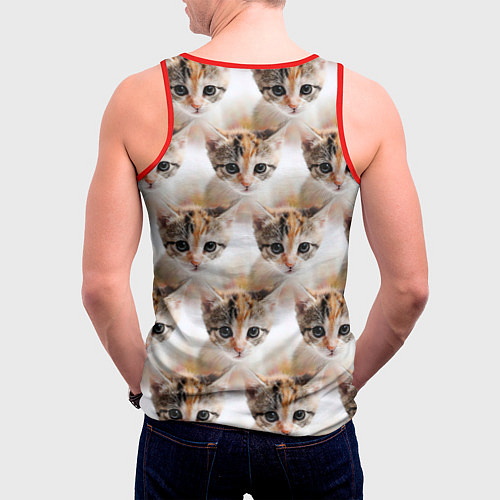 Мужская майка без рукавов Маленький котенок паттерн / 3D-Красный – фото 4