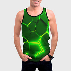 Майка-безрукавка мужская 3D ПЛИТЫ НЕОН NEON GREEN HEXAGON РАЗЛОМ, цвет: 3D-черный — фото 2