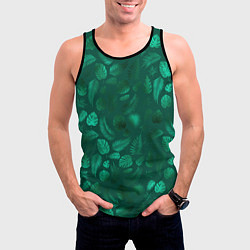 Майка-безрукавка мужская Яркие зеленые листья, цвет: 3D-черный — фото 2