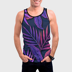 Майка-безрукавка мужская Neon Tropical plants pattern, цвет: 3D-черный — фото 2