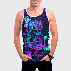 Майка-безрукавка мужская Неоновый Японский Самурай Neon Samurai Skull, цвет: 3D-белый — фото 2