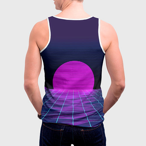 Мужская майка без рукавов Закат розового солнца Vaporwave Психоделика / 3D-Белый – фото 4