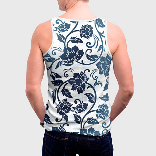 Мужская майка без рукавов Гжелевые цветы / 3D-Белый – фото 4