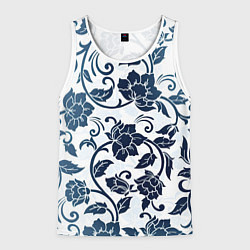 Майка-безрукавка мужская Гжелевые цветы, цвет: 3D-белый