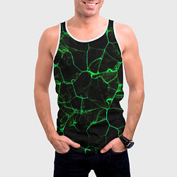 Майка-безрукавка мужская Абстракция - Черно-зеленый фон - дым, цвет: 3D-белый — фото 2