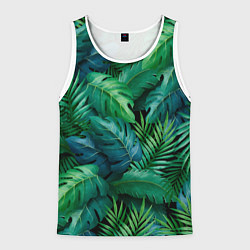 Майка-безрукавка мужская Green plants pattern, цвет: 3D-белый