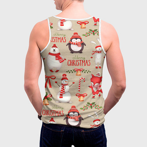 Мужская майка без рукавов СЧАСТЛИВОГО РОЖДЕСТВА MERRY CHRISTMAS / 3D-Белый – фото 4