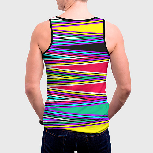 Мужская майка без рукавов Разноцветный радужный полосатый принт / 3D-Черный – фото 4