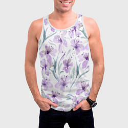 Майка-безрукавка мужская Цветы Фиолетовые Нарисованные Акварелью, цвет: 3D-белый — фото 2