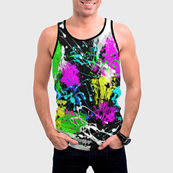 Майка-безрукавка мужская Разноцветные пятна краски на черном фоне, цвет: 3D-черный — фото 2