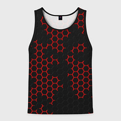 Майка-безрукавка мужская НАНОКОСТЮМ Black and Red Hexagon Гексагоны, цвет: 3D-черный