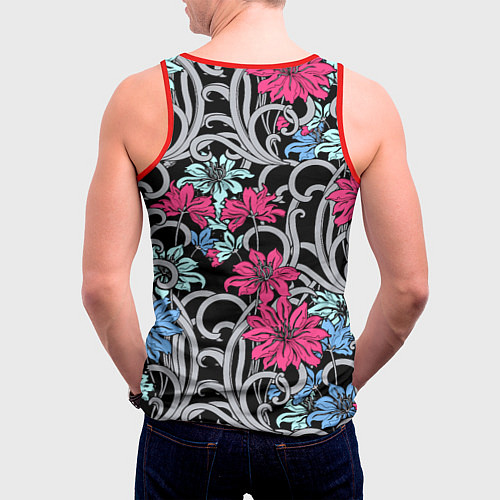 Мужская майка без рукавов Цветочный летний паттерн Fashion trend / 3D-Красный – фото 4