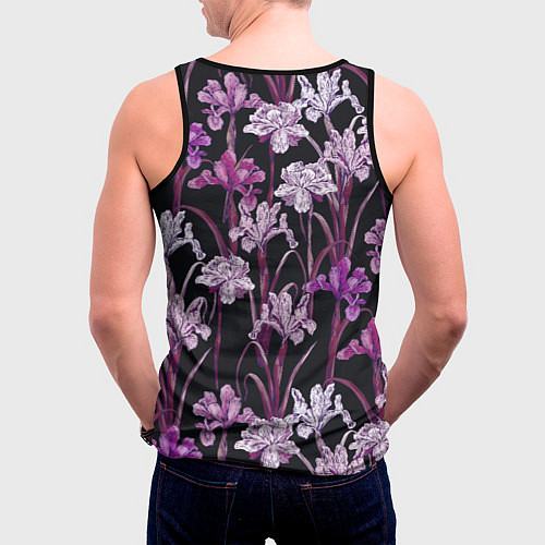Мужская майка без рукавов Цветы Фиолетовые Ирисы / 3D-Черный – фото 4