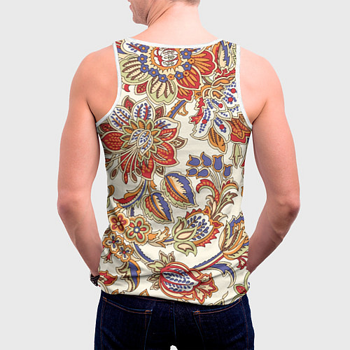 Мужская майка без рукавов Цветочный винтажный орнамент / 3D-Белый – фото 4
