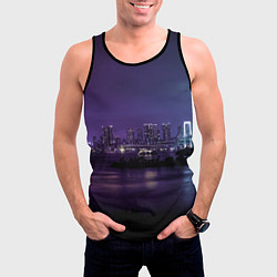 Майка-безрукавка мужская Неоновый город с рекой - Фиолетовый, цвет: 3D-черный — фото 2