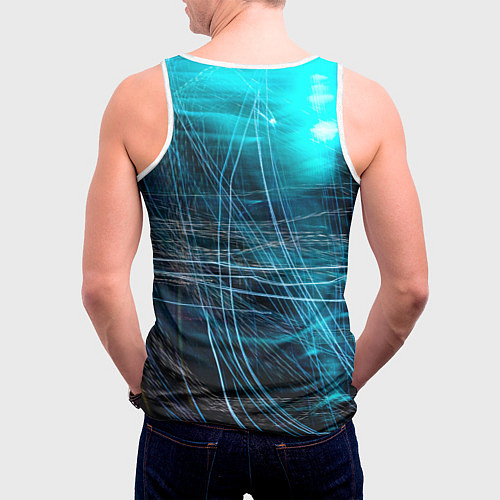 Мужская майка без рукавов Неоновые волны и линии - Голубой / 3D-Белый – фото 4