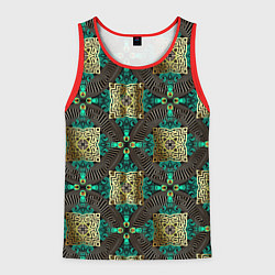 Майка-безрукавка мужская Золотые и зеленые квадраты абстракция, цвет: 3D-красный