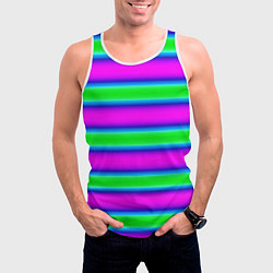 Майка-безрукавка мужская Зеленый и фиолетовые яркие неоновые полосы striped, цвет: 3D-белый — фото 2