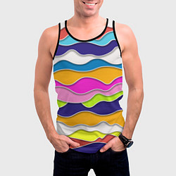 Майка-безрукавка мужская Разноцветные волны Летний паттерн, цвет: 3D-черный — фото 2