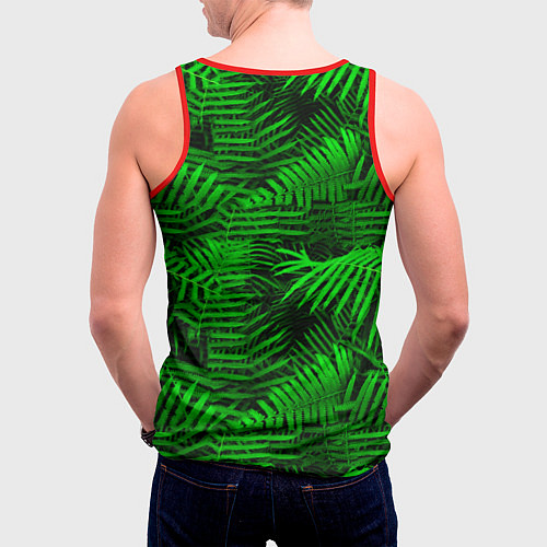 Мужская майка без рукавов Листья папоротника - текстура / 3D-Красный – фото 4