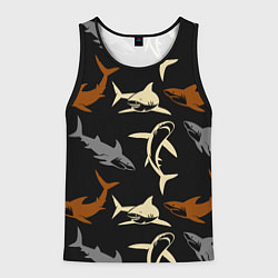 Майка-безрукавка мужская Стая акул - паттерн - ночной океан, цвет: 3D-черный