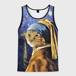 Майка-безрукавка мужская Прикол с котом: пародия картина, цвет: 3D-черный