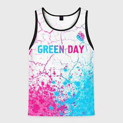 Майка-безрукавка мужская Green Day neon gradient style: символ сверху, цвет: 3D-черный