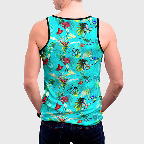 Мужская майка без рукавов Собачка - единорог на фоне цветов / 3D-Черный – фото 4