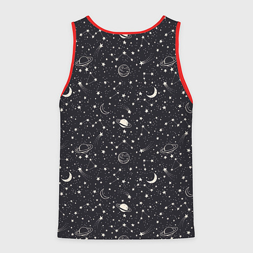 Мужская майка без рукавов Космонавт летит в ракете через звезды / 3D-Красный – фото 2