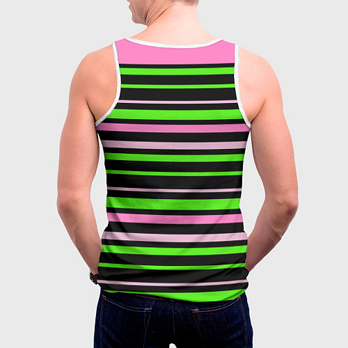 Мужская майка без рукавов Полосаты узор в зелено-розовых оттенках на черном / 3D-Белый – фото 4