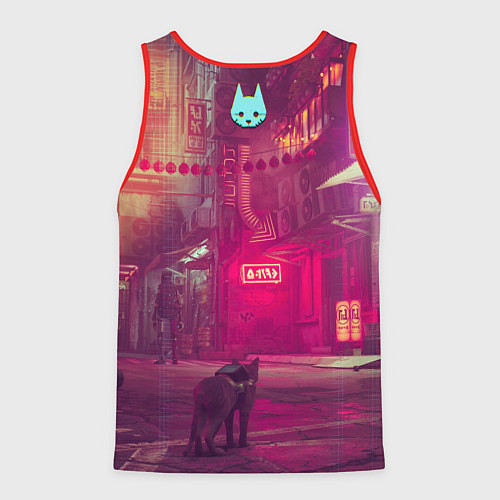 Мужская майка без рукавов Stray - cat & robot / 3D-Красный – фото 2
